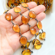 Hydro Quartz Citrine Organic Shape Bezel Oxidized Wire Chain